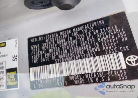 2024 Toyota Corolla Le z USA, uszkodzony, nr VIN 5YFB4MDE2RP113851